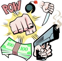 vector illustration indicating various types of cartoon violence in storytelling