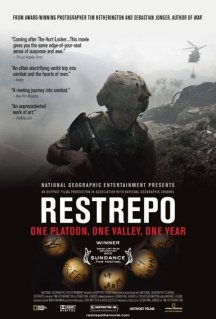 Movie poster for Restrepo, a documentary film by Tim Hetherington and Sebastian Junger, on Minimalist Reviews.