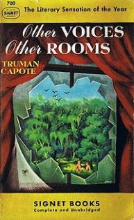Book cover of Other Voices Other Rooms, a literary novel by Truman Capote, on Minimalist Reviews. Book cover of Other Voices Other Rooms, a literary novel by Truman Capote, on Minimalist Reviews.